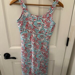 Columbia Red and Blue Tropical Midi Dress